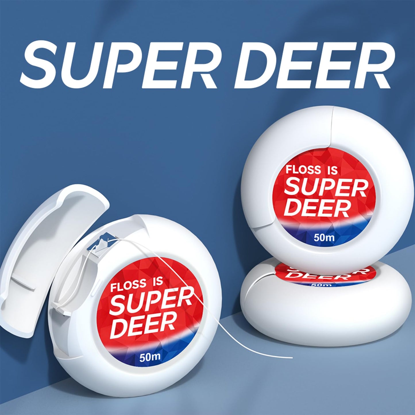 Super Deer Waxed Dental Floss, Plaque Remover for Teeth, Shred Resistant, Floss Slides Smoothly, Easy to Use, Waxed, Deep Cleaning Teeth, Oral Care, for Adults & Kids, 6 Pack, 55 yd