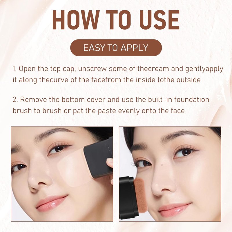 Long-Lasting Concealer Foundation Stick - Full Coverage 2-in-1 Contour & Brush | Natural Shade (02)