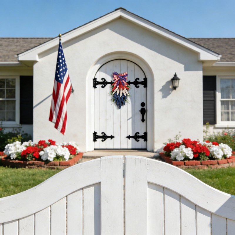 Patriotic Wreaths for Front Door, Red White and Blue Decorative Wreath for Independence Day, Memorial Day, Veterans Day, Fourth of July & All-Year Patriotic Home Decor (Blue)