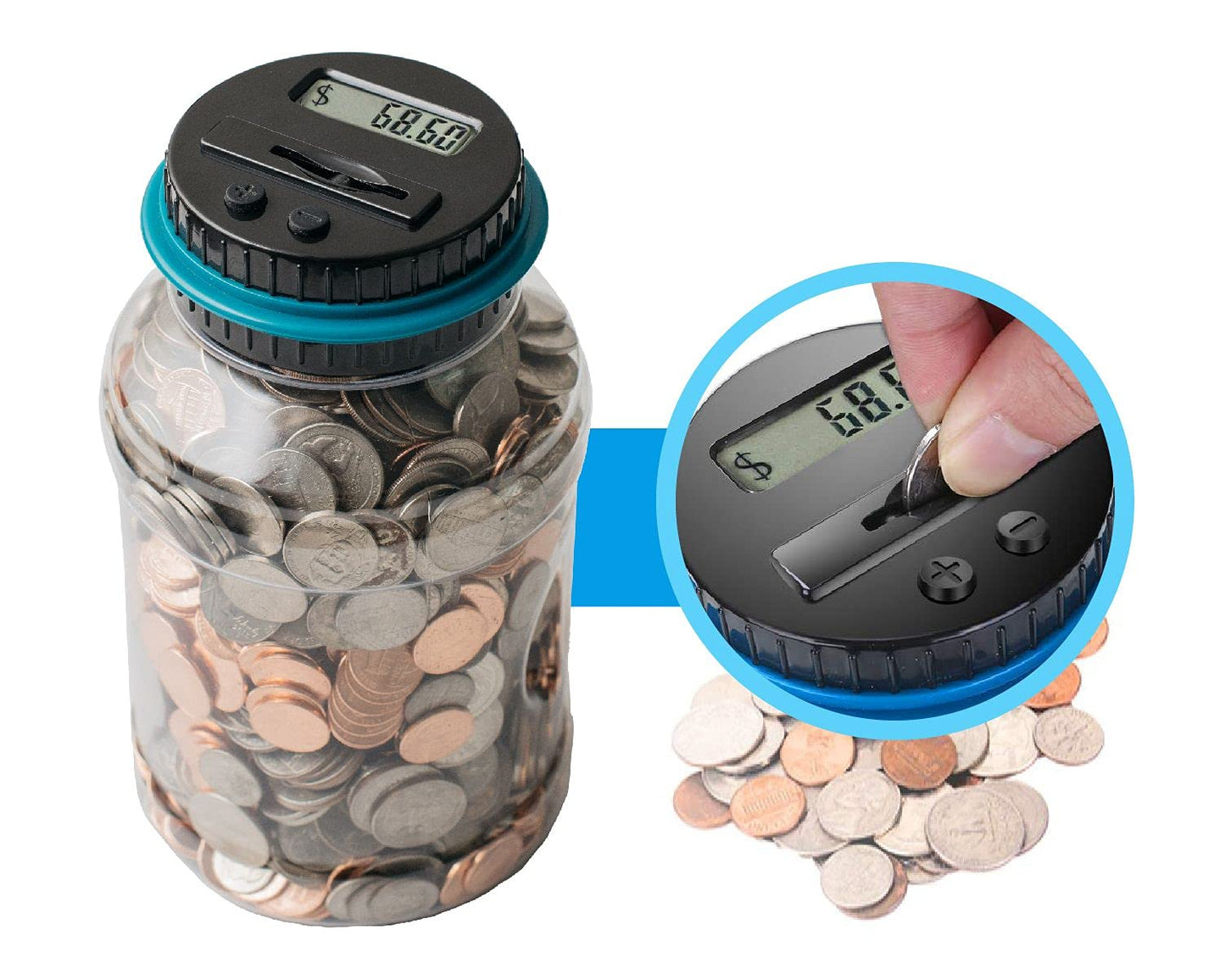 Electronic Piggy Bank by Houseify, Digital Bank Coin Counter w/LCD Screen, US Coins, Gift for Adults, Teens, Families, Couples, Coworkers, Counts 800-1000 Coins, Takes 2 AAA Batteries