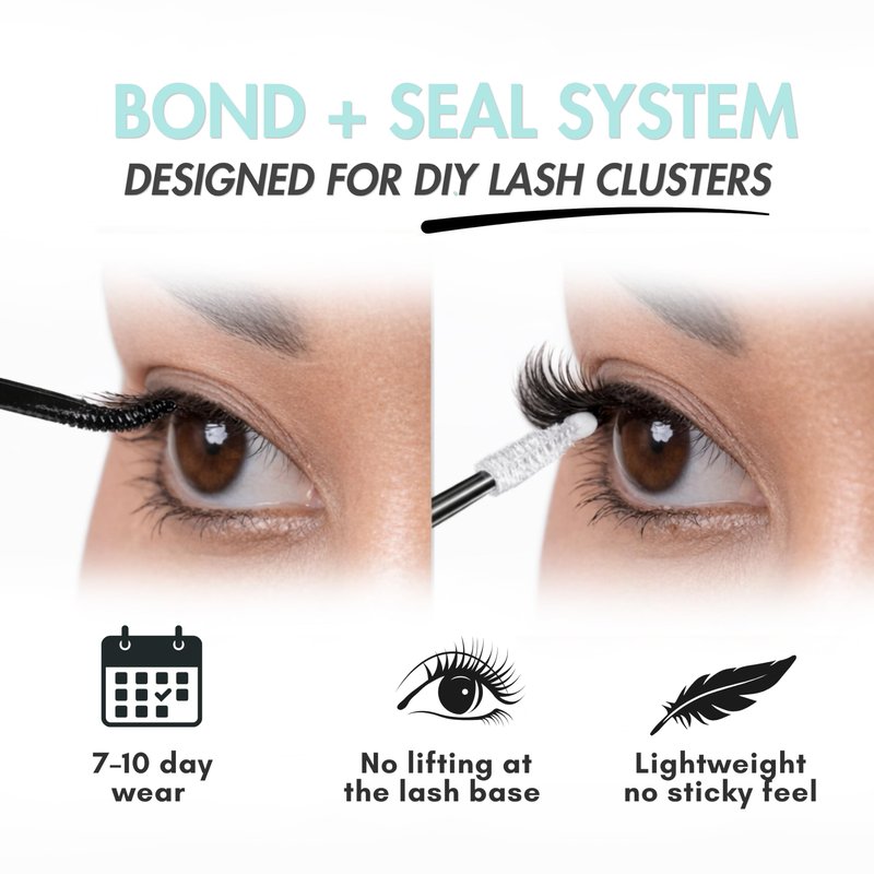 Gazelle 2in1 Lash Keeper Cluster Lash Glue & Sealer, Fast-Dry Black Lash Adhesive with 360° Slim Precision Brush, Waterproof & Sweat-Resistant, 7–10 Day Hold, Latex-Free Gentle for Sensitive Eyes