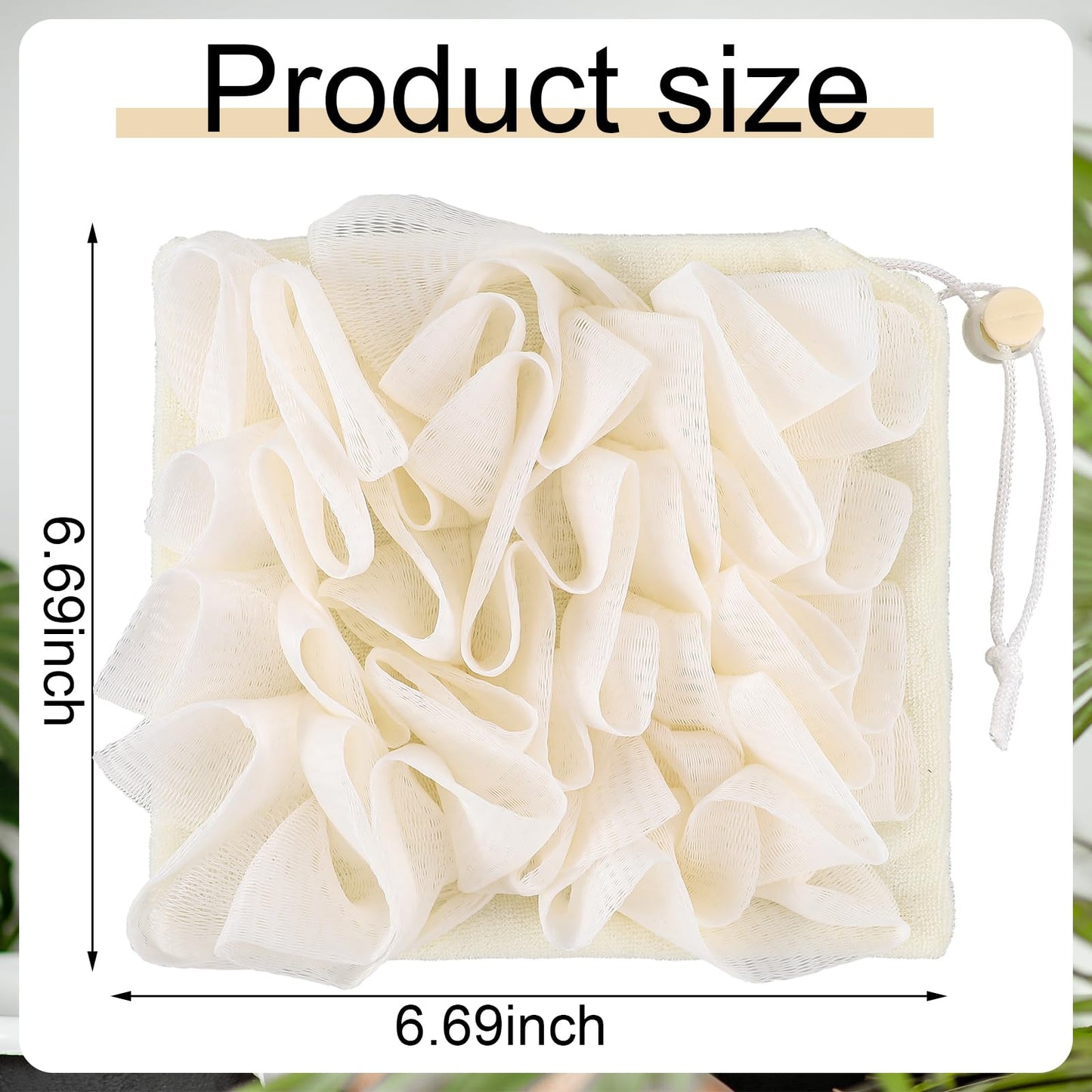 Swiffen 1 Pcs Washcloth Loofah Combo, 2 in 1 Bath Loofah Sponge with Drawstring, Exfoliation Mesh Shower Puff Ball for Body Wash Cleansing and Smooth Skin (Beige)