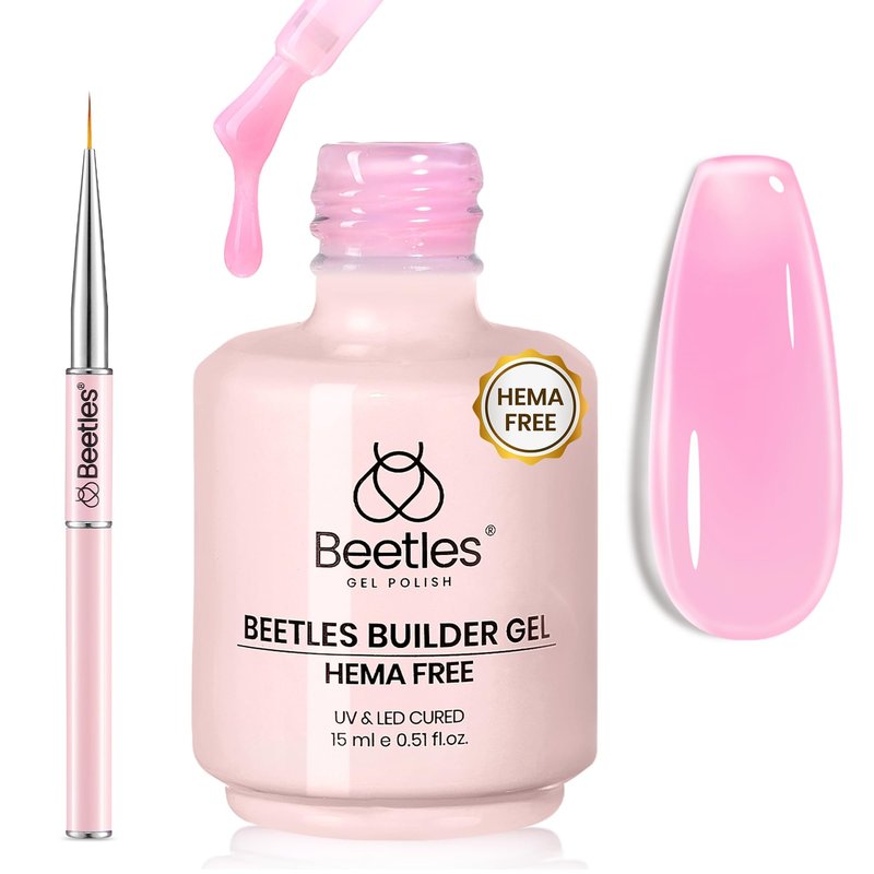 Beetles Builder Gel for Nails,0.5oz Rose Pink Building Gel HEMA & TPO Free,7 in 1 for Strengthening Nails Building Apex & Extension with Nail Art Brush, Beginner Friendly,DIY UV Nail Salon at Home