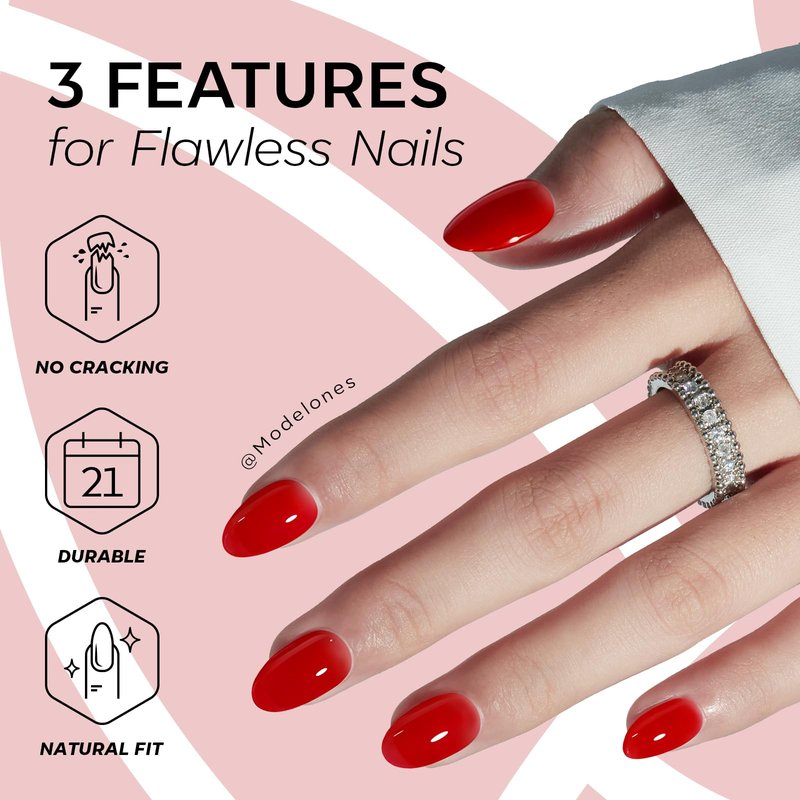 modelones Sheer Red Short Press on Nails, Semi-Transparent Oval Fake Nails Kit Press Ons with Nail Glue, Adhesive Tabs, Nail File, Prep Pad, Manicure Stick, 32Pcs 16 Sizes, Spring Women Girl Gift