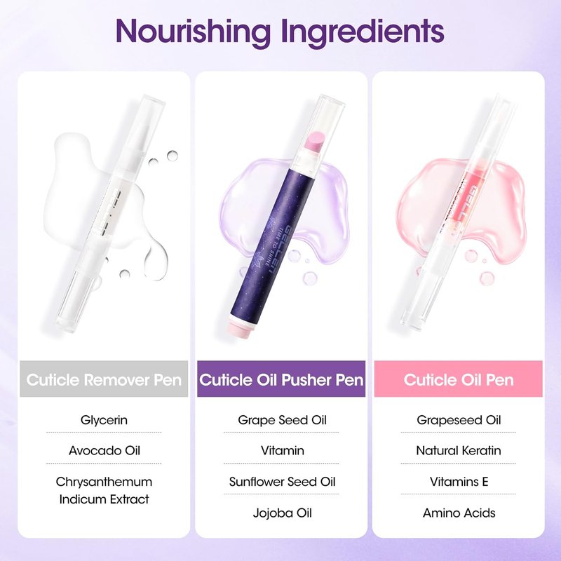 Gellen Cuticle Pusher Oil Pen Set - 3-Piece Nail Care Treatment for Hangnails & Damaged Nails | Ceramic Remover & Oil Pens
