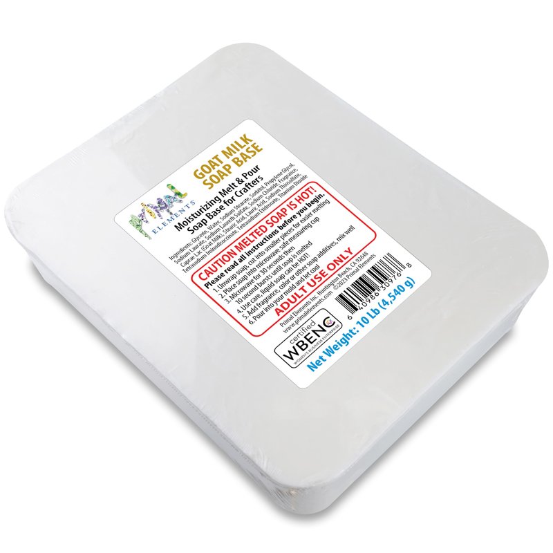 Primal Elements Goat Milk Soap Base - Moisturizing Melt and Pour Glycerin Soap Base for Crafting and Soap Making, Easy to Cut - 10 Pound