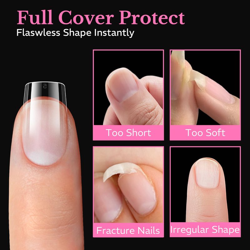 Short Square Nail Tips - 600pcs Pre-Etched Soft Gel Acrylic Fake Nails | 15 Sizes Half Matte Full Cover for DIY Manicure