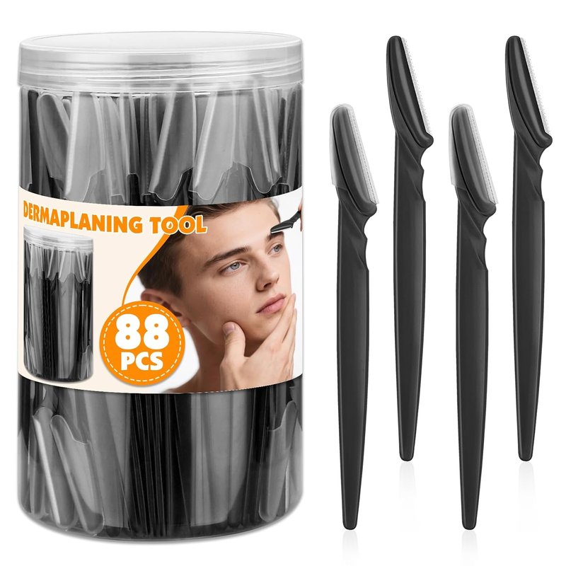 Skiennix Eyebrow & Face Razors - 88 Pcs Precision Shaving Set in Storage Jar | Black Dermaplaning Razors with Protective Covers
