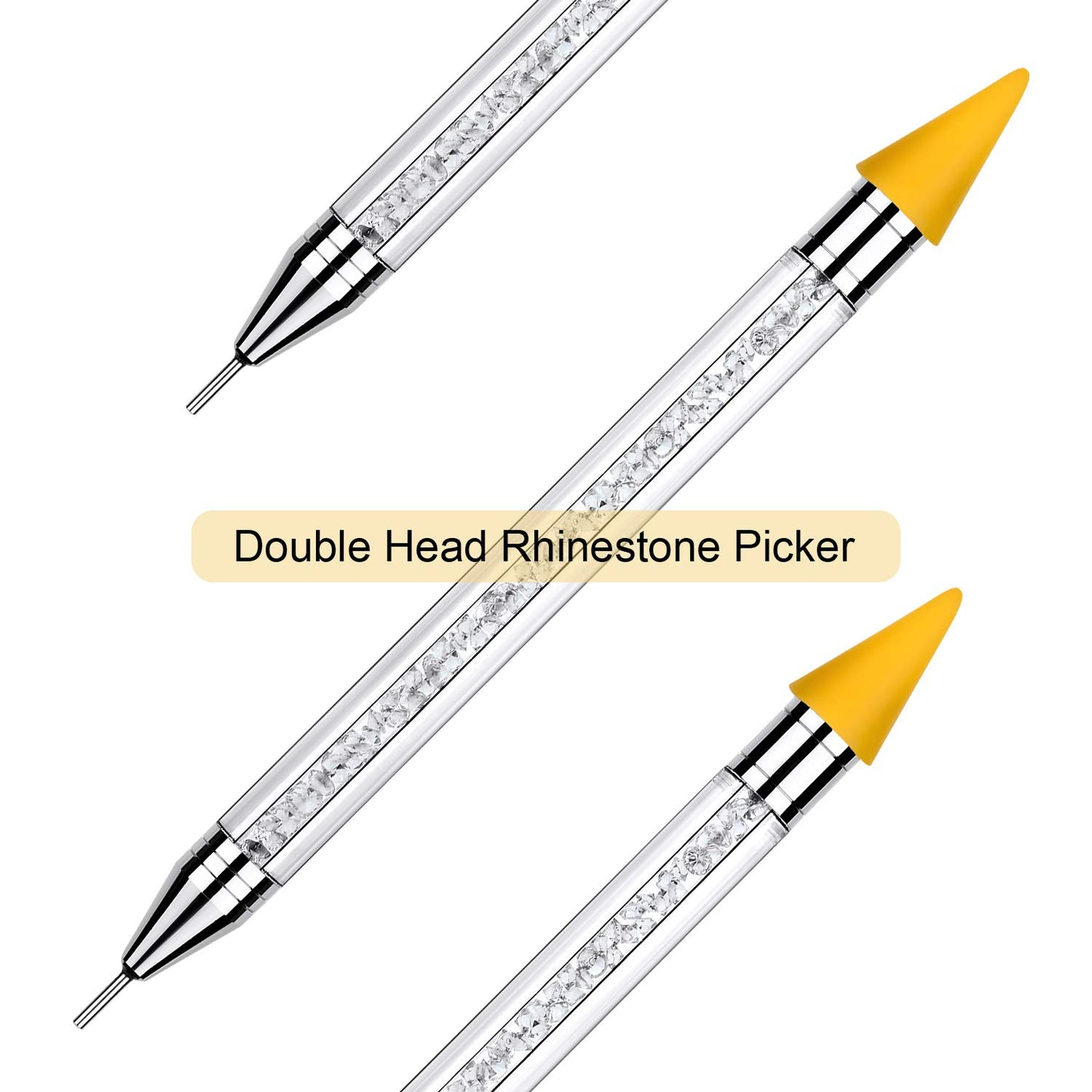 Tatuo Dual-Ended Rhinestone Picker Pen - Crystal Beads Handle for Nail Art & DIY Decoration (White)