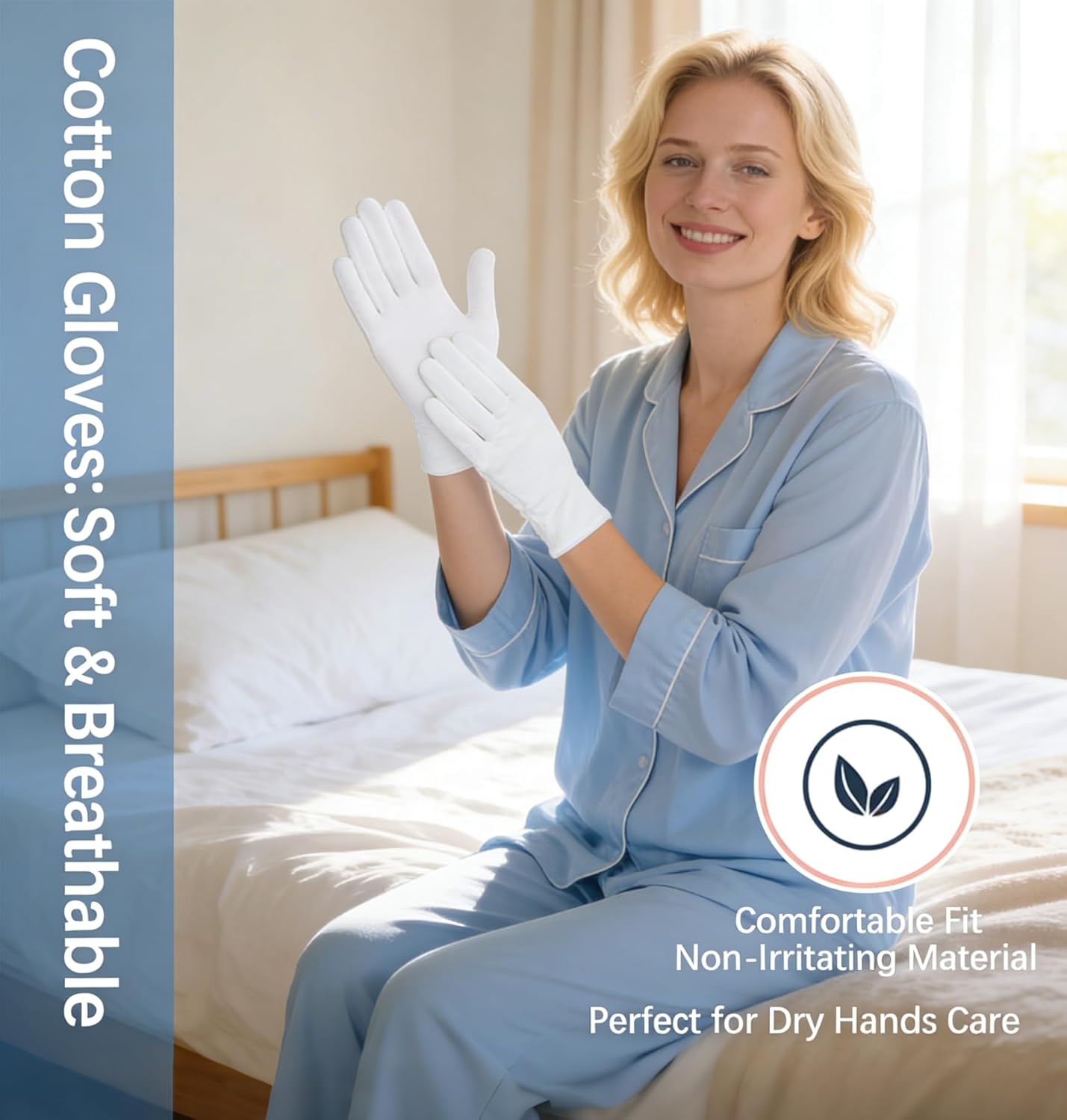 White Cotton Gloves for Dry Hands | Soft Sleep Gloves for Eczema & Moisturizing Overnight | 36 Pcs Set