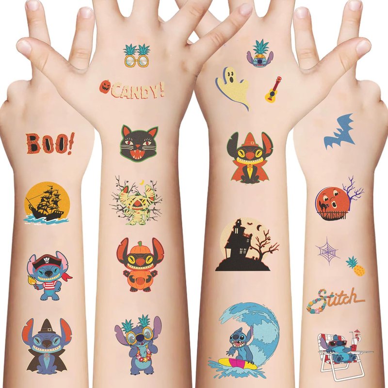 10 Sheets Stitch Temporary Tattoos for Teen, Cool Birthday Party Favors, Cute Cartoon Decoration Sticker Gifts for Teen Adult Home Activity Class Prizes Carnival Christmas Rewards