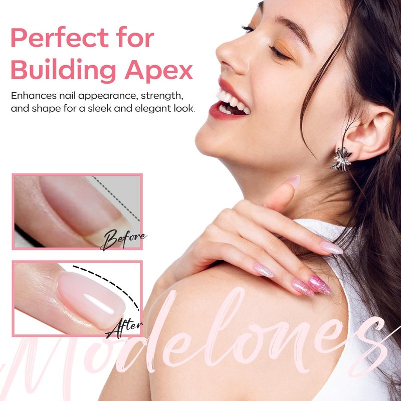 modelones Builder Rubber Base Gel for Nails, Milky Pink Light Baby Color 6 in One Nude Base Coat Strengthen Apex Building Extension Long Last Protect Soak Off Manicure for Fragile Nail Art DIY Home