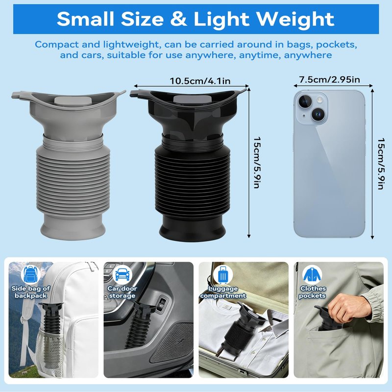 Pee Bottles for Men, Collapsible Emergency Urinal With Disposable Replacement Bags, Leakproof Car Pee Bottle for Men and Women, 2-PCS Urine Bottle, Travelling, Traffic Jams & Hiking (gray and black)