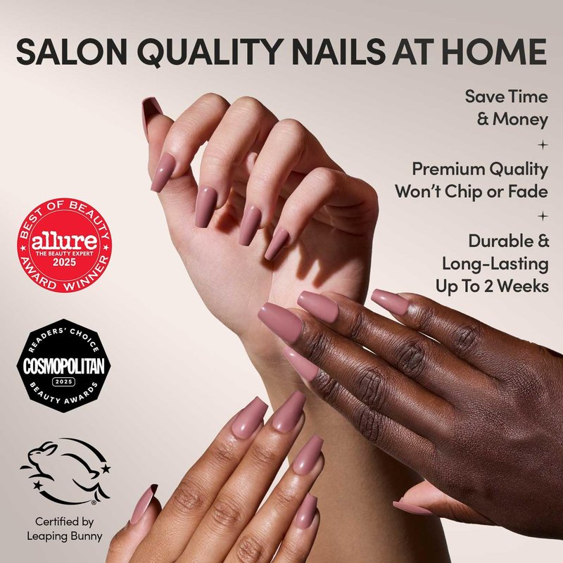 Glamnetic Press On Nails - Medium Coffin Muted Mauve Purple | 30 Nail Kit with Glue, 15 Sizes Available