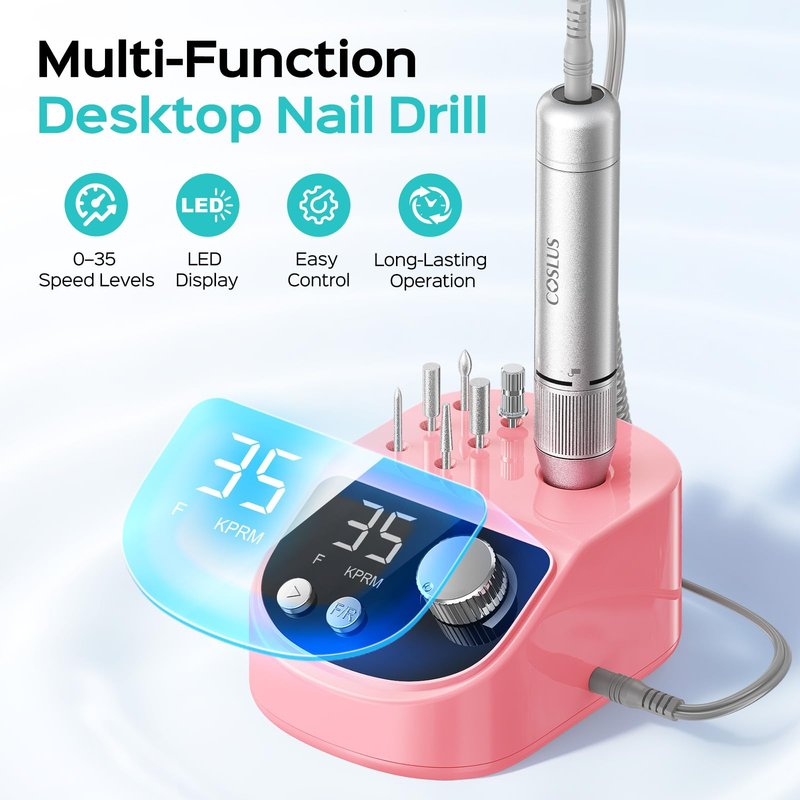 COSLUS E50 Professional Electric Nail Drill: Upgraded Steady Power with LED Display for Acrylics, Gel, Natural Nails - Easy to Use for Women, Nail Art Practice, Desktop Nail File at Home DIY or Salon