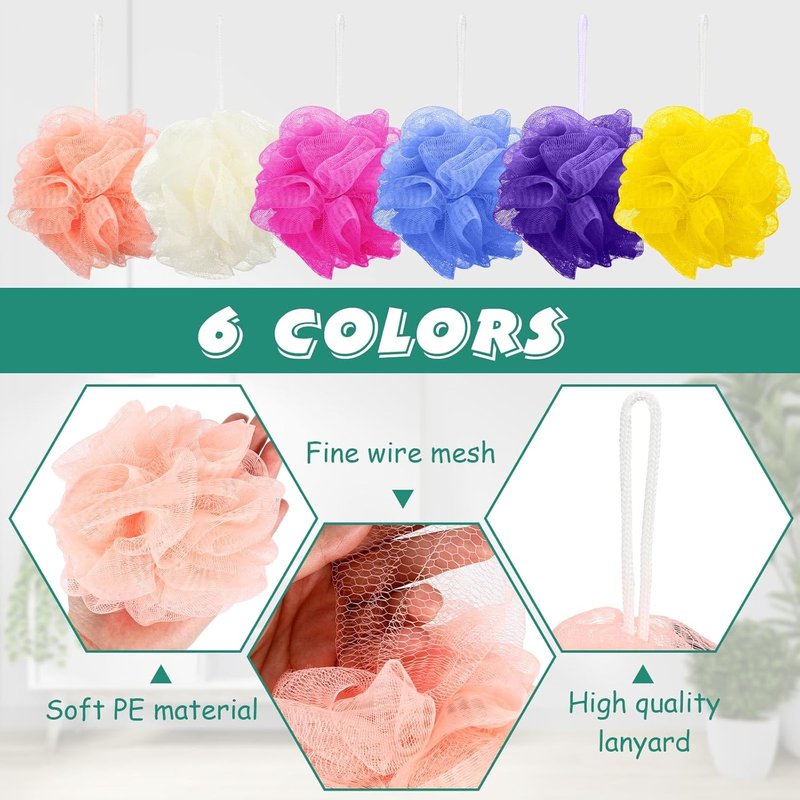 Siifert Bath Sponge Set - 50 Colorful Exfoliating Loofahs for Kids & Adults | Travel-Friendly Body Scrubber Pack