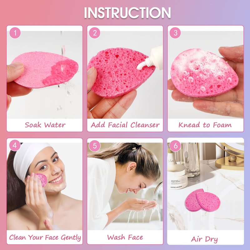 ORIGHTY 96 Count Facial Sponges for Cleansing, 100% Natural Cellulose Facial Sponges for Washing face, Compressed Cosmetic Spa Face Sponge for Exfoliating Mask, Makeup Removal, Pink