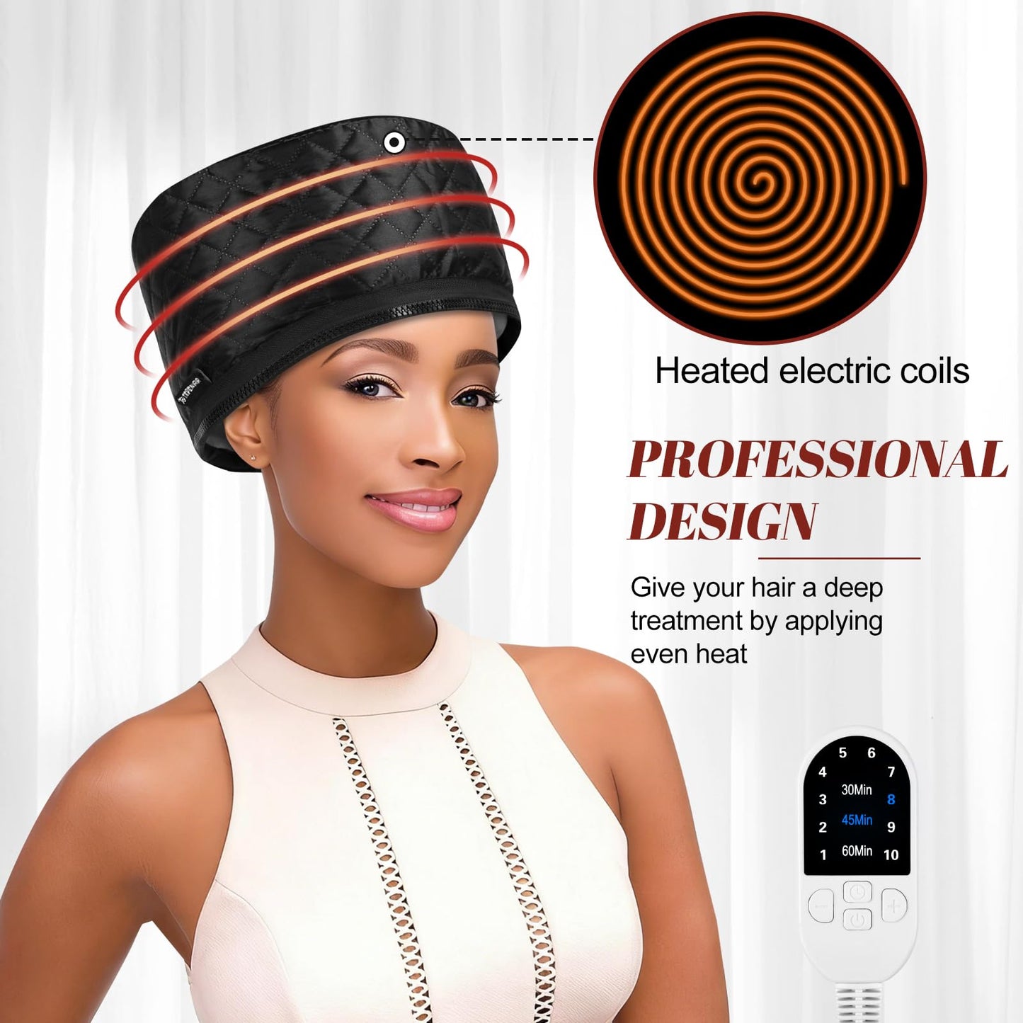 TEPENAR Hair Steamer for Deep Conditioning: Upgraded Heat Cap with 118” Power Cord 10-Level Fast Heating 3 Time Settings for Natural Hair Portable Thermal Steam Cap for Home Hair Treatment