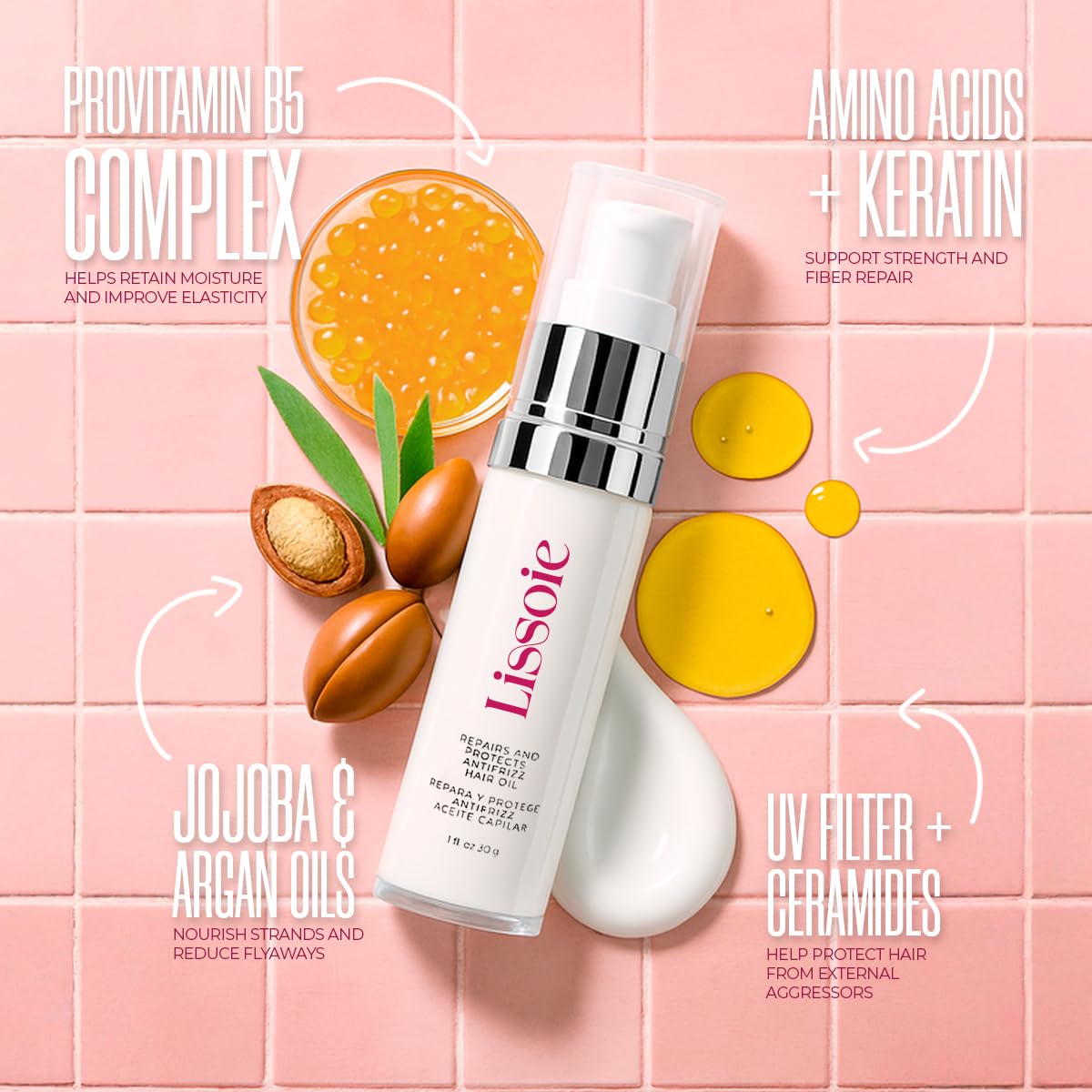 Weightless Shine Hair Serum Oil by [Brand Name] - 48-Hr Hydration & Frizz Control | Squalane, Avocado & Argan, 1 fl oz