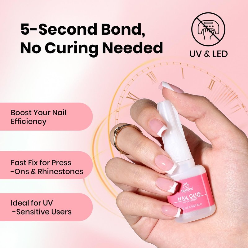 Beetles Super Strong Nail Glue for Press on Nails: 10ML 3Pcs Brush on Glue for Acrylic Nails, Nail Tips Quick Dry No Uv Light Needed