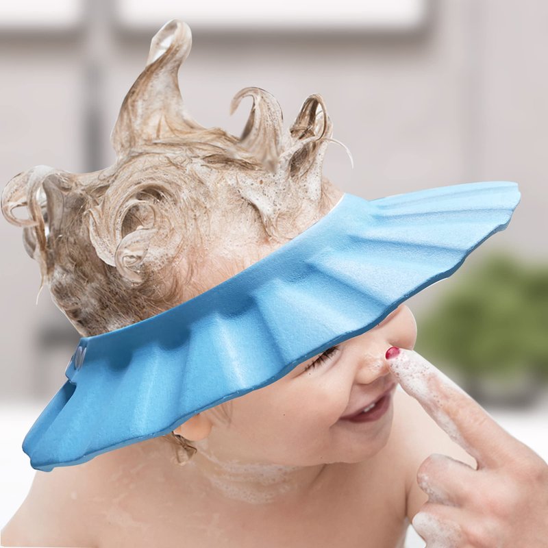 Baby Shower Cap Soft Adjustable Baby Bath Head Cap Visor for Washing Hair Shower Bathing Protection Bath Cap for Toddler, Kids, Children (Blue)