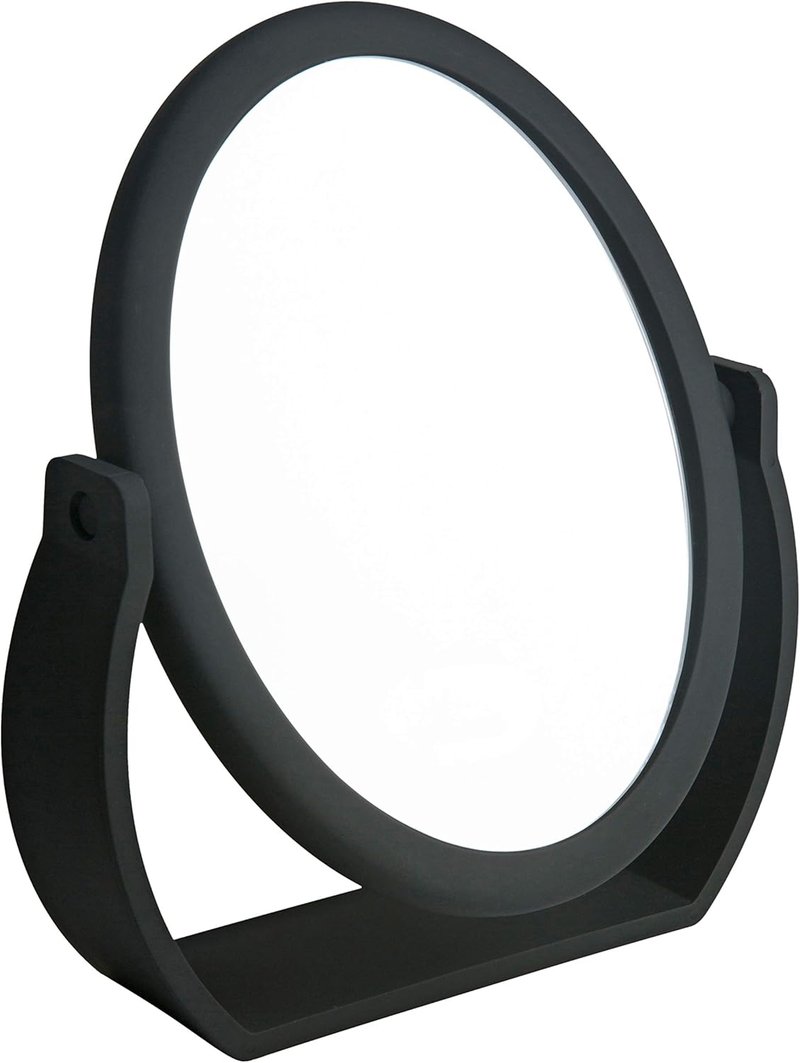 Double-Sided Free-Standing Swivel Vanity Mirror - 10X Magnification for Makeup & Shaving | Black Rubberized Finish