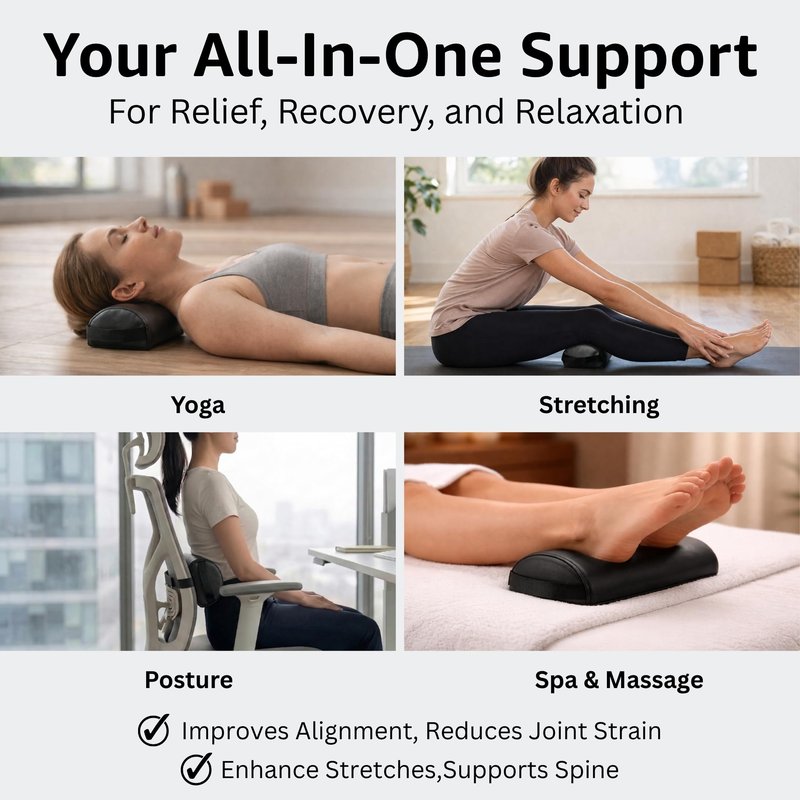 ForPro Premium Half-Round Neck Bolster Pillow for Massage Table, Semi-Round Support Cushion for Neck, Knee & Ankle, High-Density Foam, Oil & Stain-Resistant, Black, 6"W x 3"H x 13"L