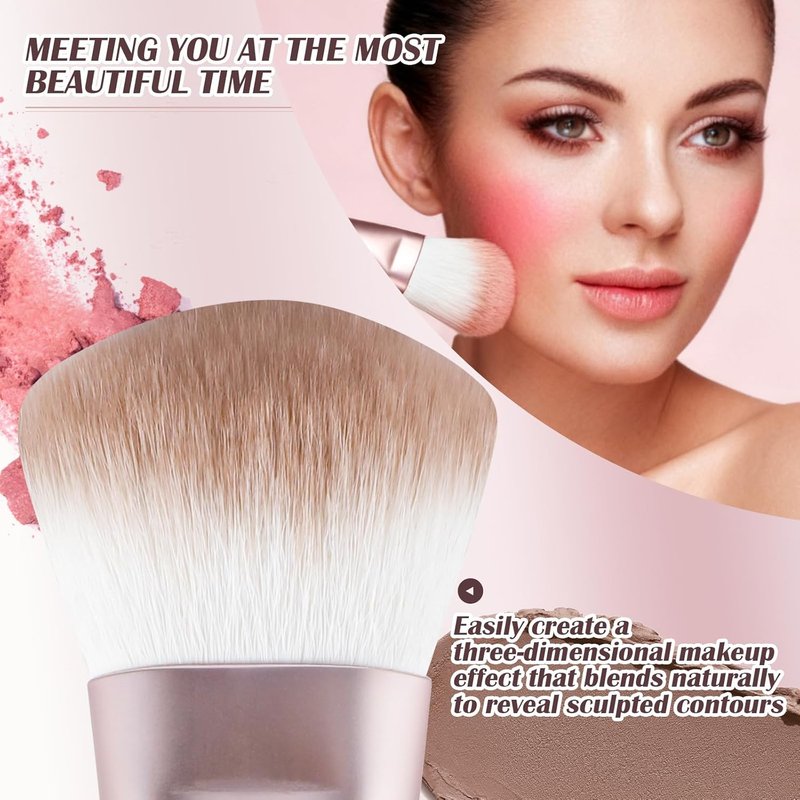 Skiennix Dual Ended Makeup Brush - 2-in-1 Angled Face Sculpting & Fluffy Blush Brush | Premium Synthetic Bristles, Travel-Friendly (Rose Gold)