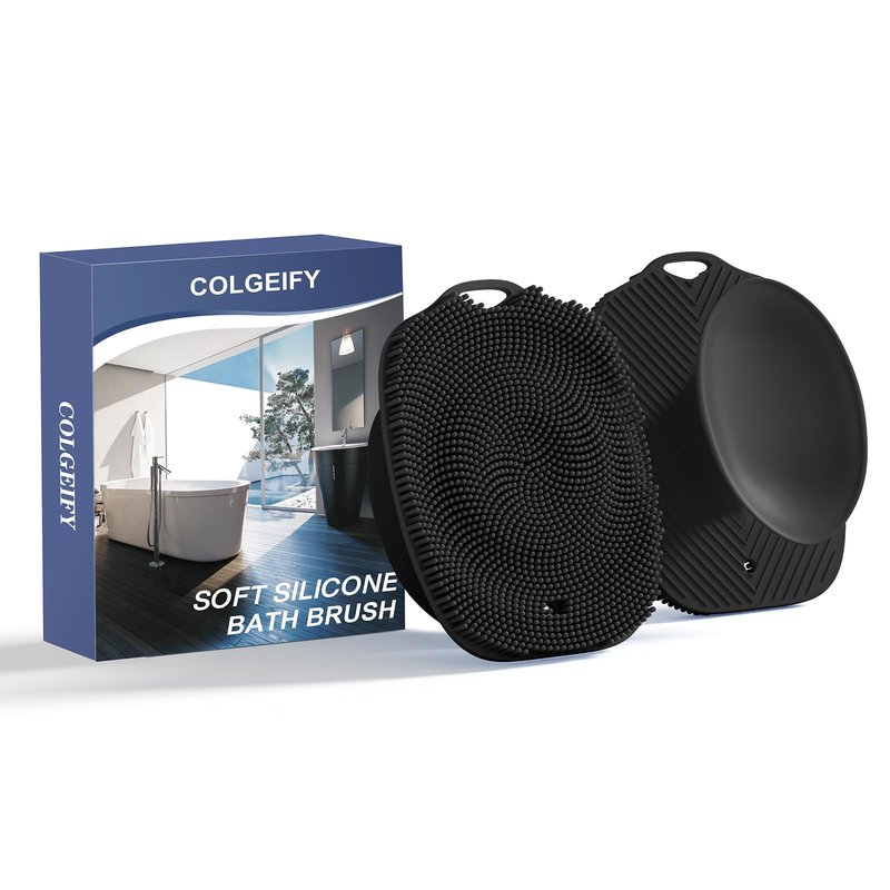 COLGEIFY, Shower Bath Brush, Large Size of Soft Bristles for Men & Women After Gym, Exfoliating and Deep Clean, Back Suction Cup Easy to Store and Dry (Black)