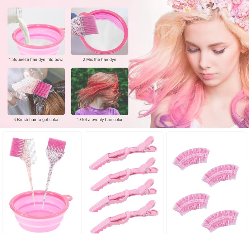 Hair Coloring Kit - 11-Piece Professional Salon Tools for DIY Mixing | Includes Clips, Bowl, Dye Brush, Earmuffs