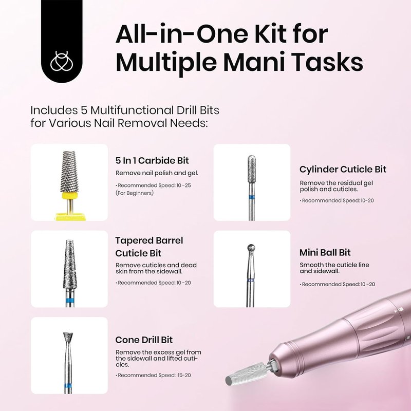 Beetles Cordless Electric Nail Drill - 35 Adjustable Speeds, Rose Gold | Professional Manicure & Pedicure Kit for Home Use