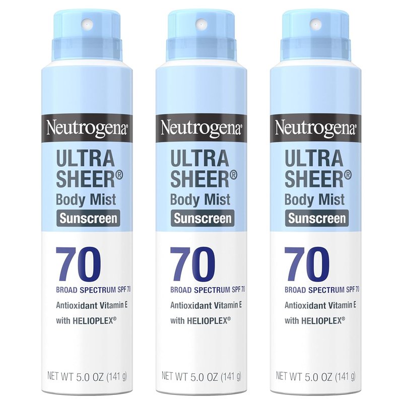 Neutrogena Ultra Sheer Sunscreen Spray - Broad Spectrum SPF 70 | Lightweight & Non-Greasy, 5 oz, Pack of 3