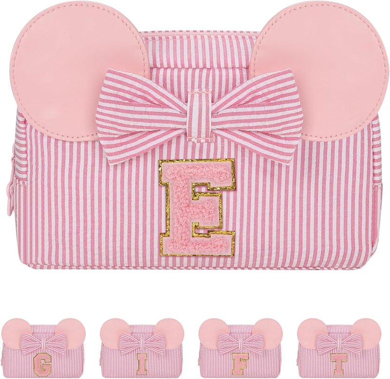 Skiennix Initial Makeup Bag - Cute Travel Cosmetic Organizer Pouch for Girls | Perfect Birthday Gift for Ages 4-15