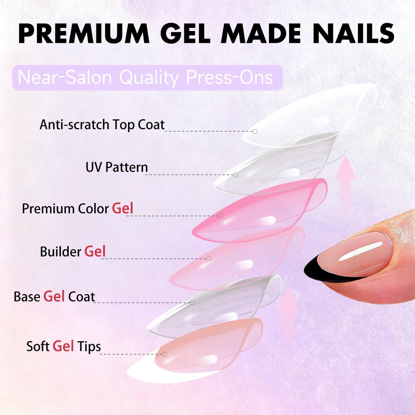 SXVME Press On Nails Short Almond, Black French Tip Press On Nails with Glue for Women, Natural French Fake Nails Press ons in 15 Sizes - 30 Soft Gel Glue On Nails Kit, Realistic Look, Classic