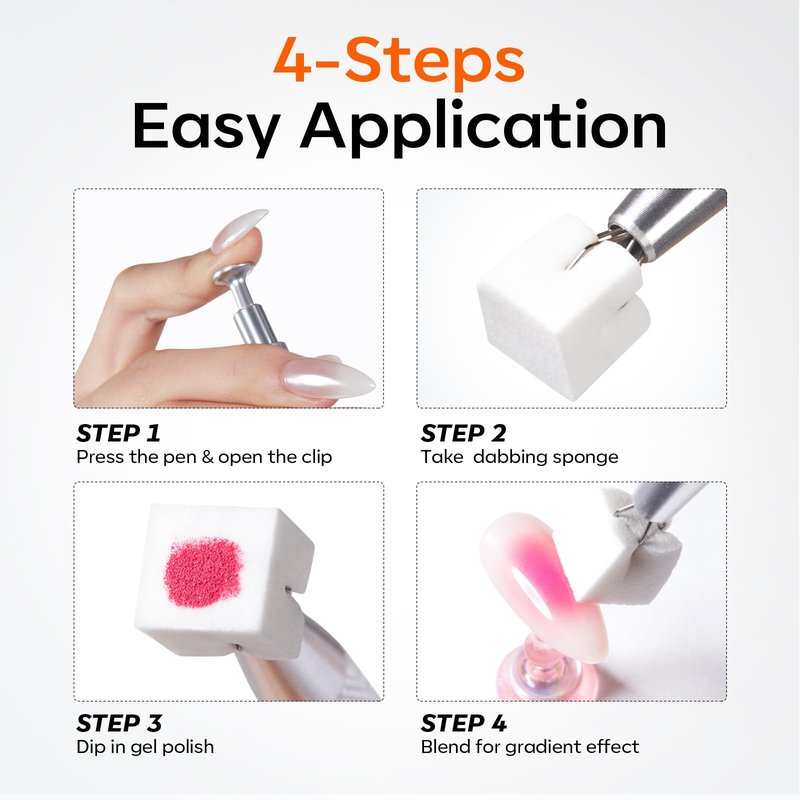 Modelones 150pcs Nail Sponges for Ombre, Nail Art Sponge with Grabbing Pen Reusable Soft Sponges for Gradient Ombre Blush Chrome Design Effects Professional Nail Stuff Supplies DIY