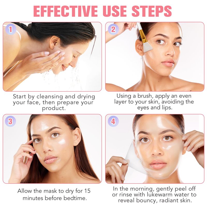Shuangjia Collagen Night Wrapping Mask with Brush 2.53 fl.oz, Collagen Overnight Wrapping Peel Off Facial Mask Pack, Reduces Sagging & Dullness - Hydrolyzed Collagen For Glowing Skin, For Glass Skin