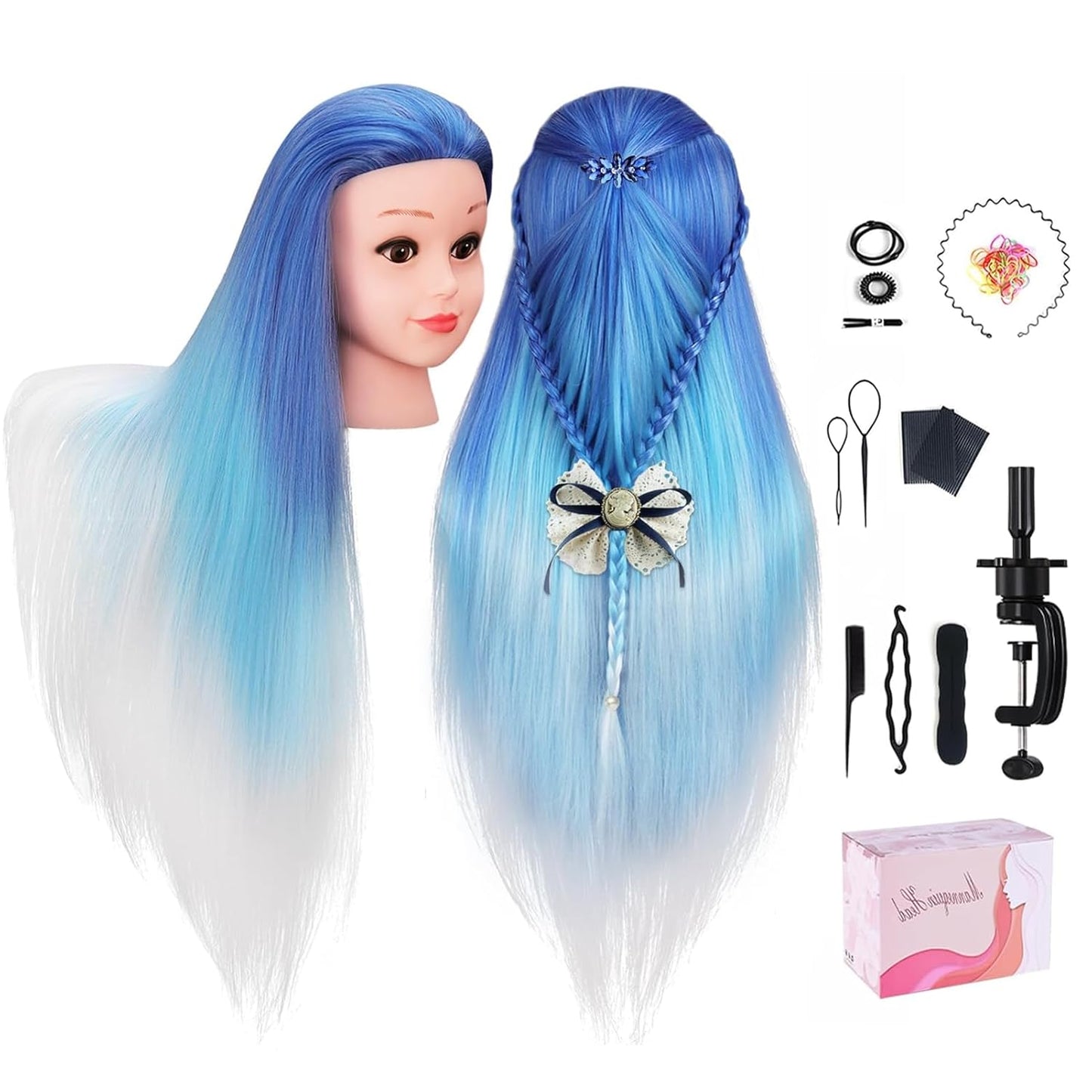 TopDirect 29" Hair Mannequin Head - Synthetic Hair Doll for Cosmetology Styling & Braiding Practice