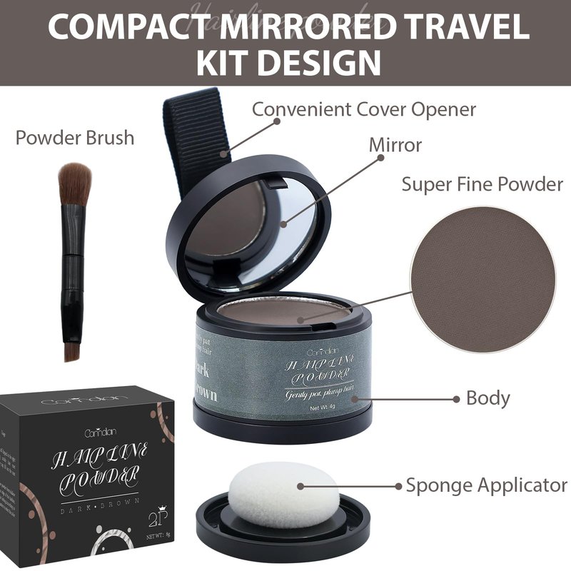 2 Pack Hairline Powder for Women and Men, Used to Root Touch Up Hair Color, Thinning and Gray Hair Coverage and Bald Spots Coverage, Dark Brown