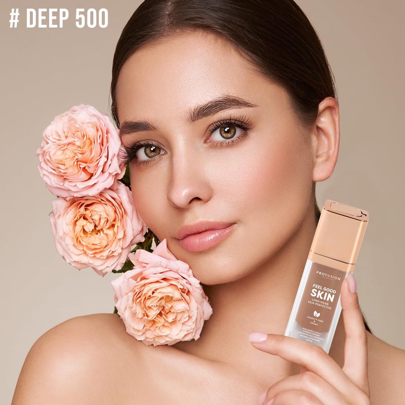 Profusion Cosmetics Feel Good Skin Foundation – Radiant Satin Finish, Buildable Coverage with SPF 15 Sun Protection, Hydrating, Lightweight, Vegan & Cruelty-Free Makeup (Deep 500, 1)