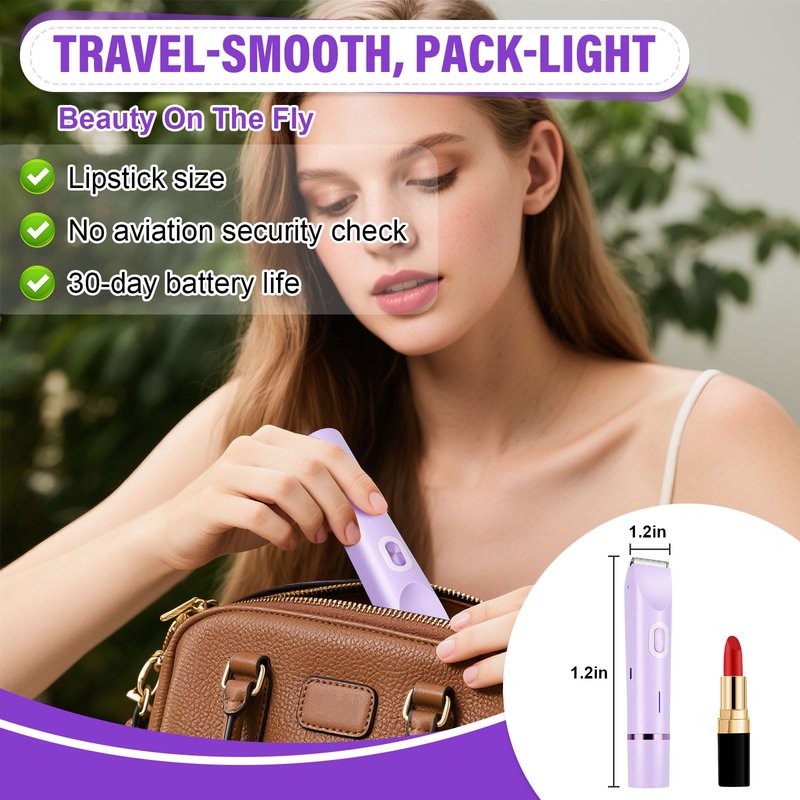 Nest Timber Women's Bikini Trimmer, 2-in-1 Electric Shaver for Bikini Line, Legs, Underarms, Face - Waterproof Women's Electric Shaver for Sensitive Skin, USB Rechargeable(Purple)
