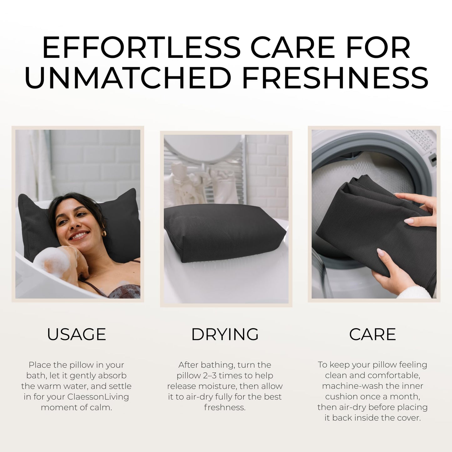 Luxury Bath Pillow for Tub - Thick and Comfortable Bathtub Pillow Support for Head and Neck and Back - Washable Quick-Drying Bath Pillows - Bath Cushion for Home Spa - Fits Any Bathtub - Dark Gray