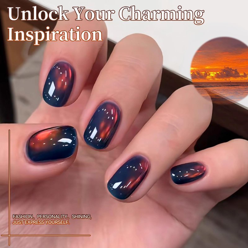 Born Pretty 15ML Cat Magnetic Eye Gel Nail Polish,Rainbow Aurora Holographic Gel Polish Red Orange Blue Blazing Sky Colors,Glitter Magnetic Nail Polish Nails Art Manicure Salon DIY