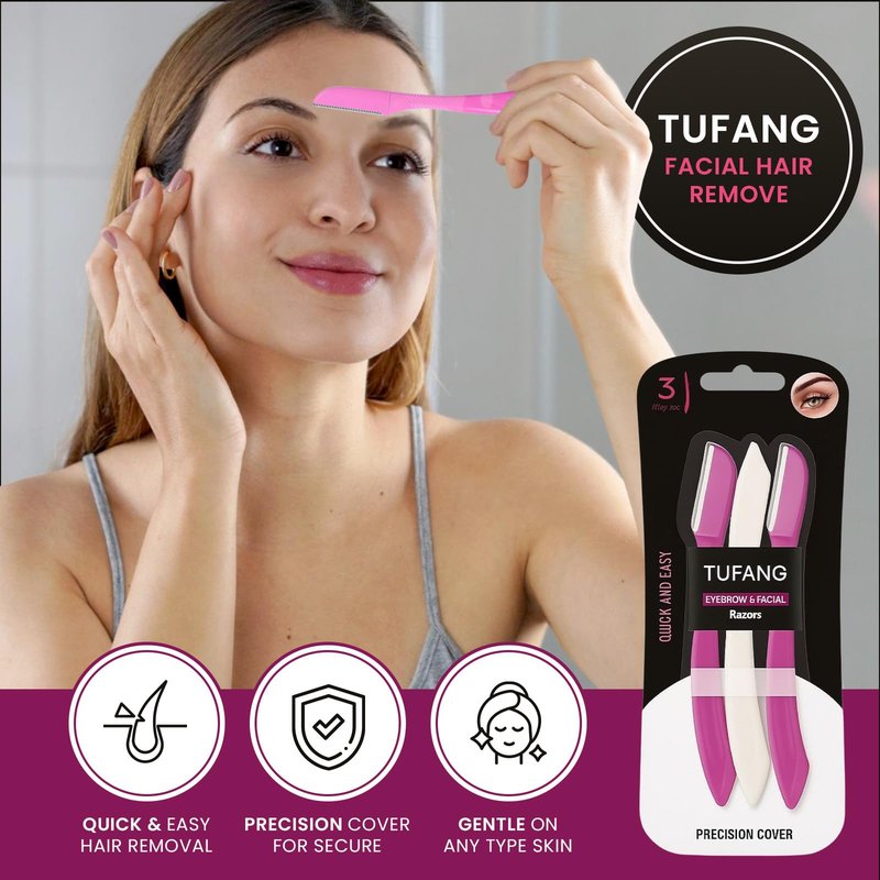 3pcs Tufang Eyebrow & Facial Razor For Women, Women Disposable shaving Razor, Peach fuzz remover and Dermaplaning razor for women.