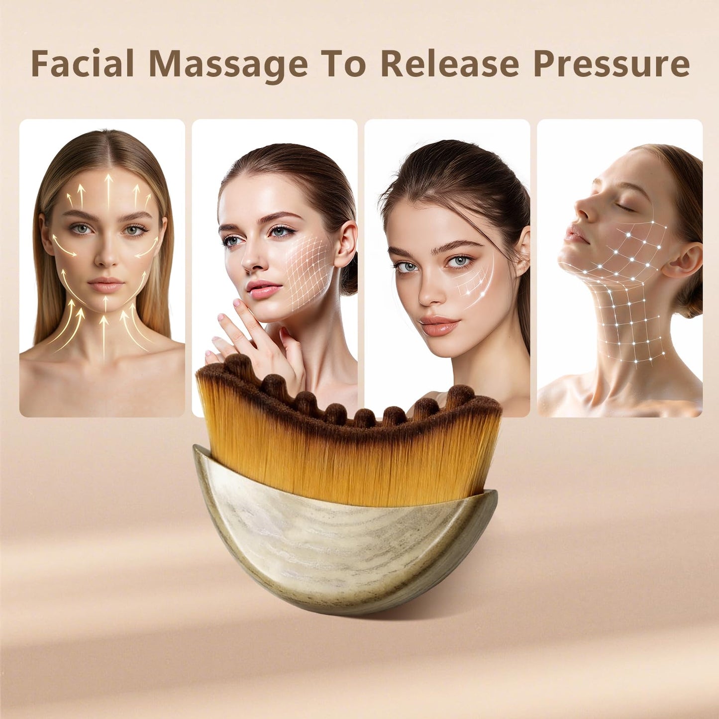 Lymphatic Contour Face Brush,Manual Lymphatic Drainage Massage Brush with Soft Hypoallergenic Bristles, Face Sculpting Brush for Jawline & Neck Lifting,Facial Tool & Face Depuffer