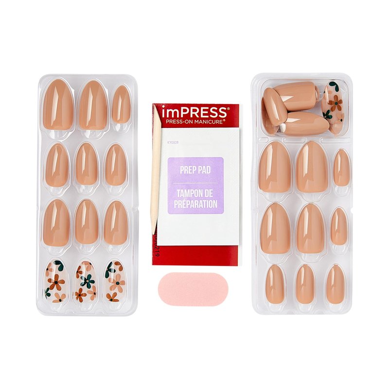 Kiss Impress No Glue Mani Press On Nails, Design, 'As It Was', Beige, Medium Size, Almond Shape, Includes 30 Nails, Prep Pad, Instructions Sheet, 1 Manicure Stick, 1 Mini File