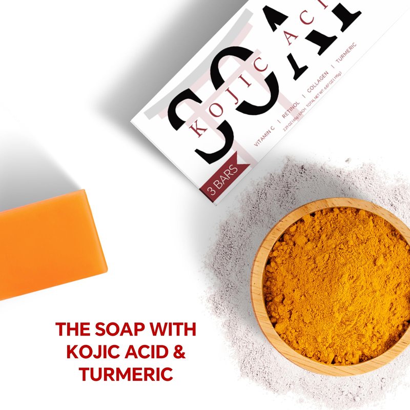 ORIENTLEAF Kojic Acid Soap, Turmeric Soap Bar for Dark Spots, Fresh Citrus Scent, Gentle for Face and Body Wash with Vitamin C, Shea Butter, Retinol, Gifts for Women (3 PACK)