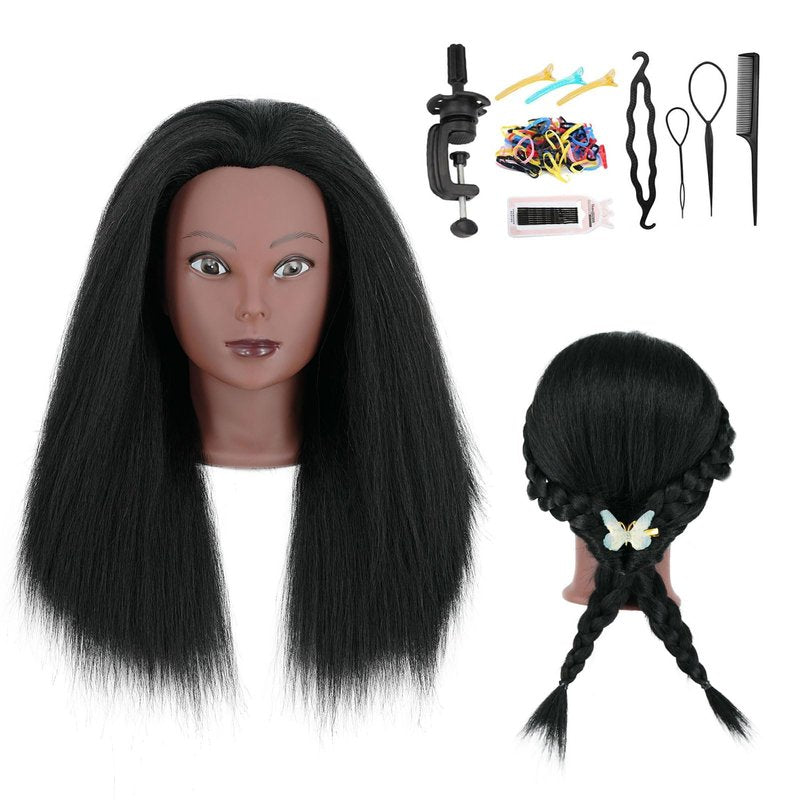 Mannequin Head with Human Hair 16'' Cosmetology Manikin Doll Head with 100% Real Human Hair Trainning Head for Hairdresser Practice Braiding Hair Styling with Clamp Stand