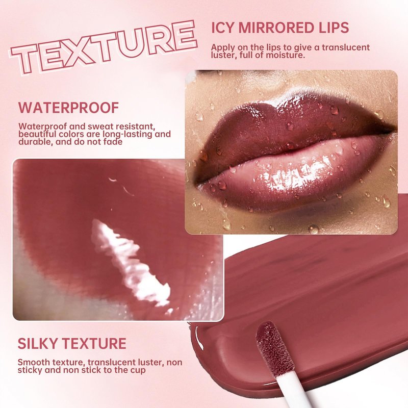 HOSAILY Nourishing Lip Gloss Moisturizing High Shine Fresh Lightweight Glossy Plumping Lip Combo for Women, Long Wear Lip Glow Oil with Brown Lip Liner Set Non-Sticky Liquid Lipstick Makeup#12