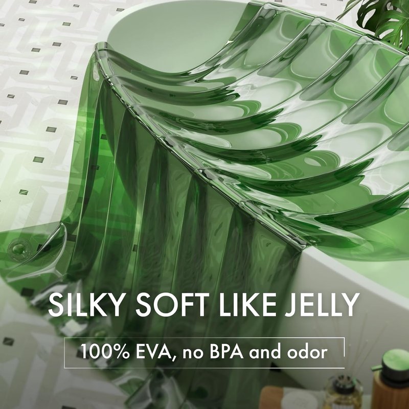 AmazerBath Hookless Shower Curtain Liner - 100% EVA Heavy Duty, 72x75 Clear Green with 3 Weights