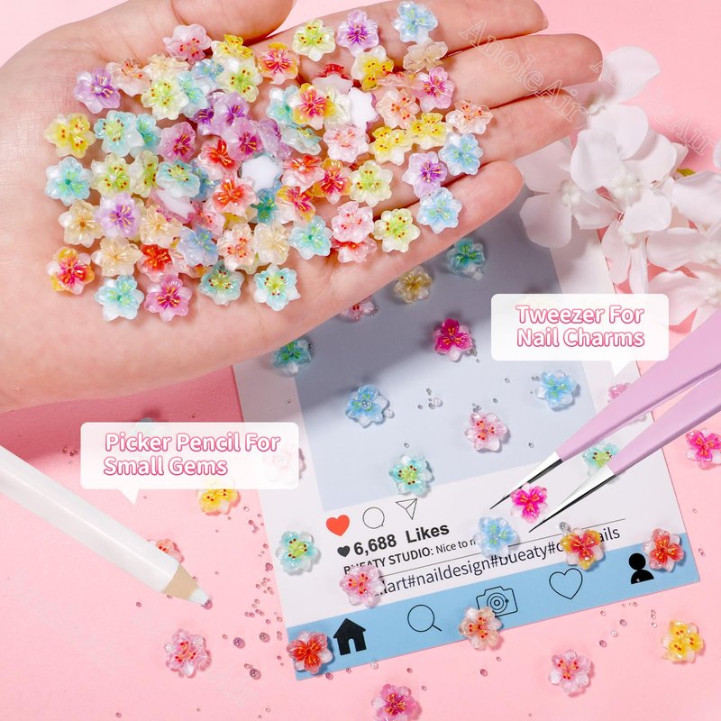 Color Flowers Nail Charms, 3D Egg Sun Flower Nail Art Charms, Color Tropical Flower Blossom Designs Charms for Acrylic Nails Art DIY Design Supplies